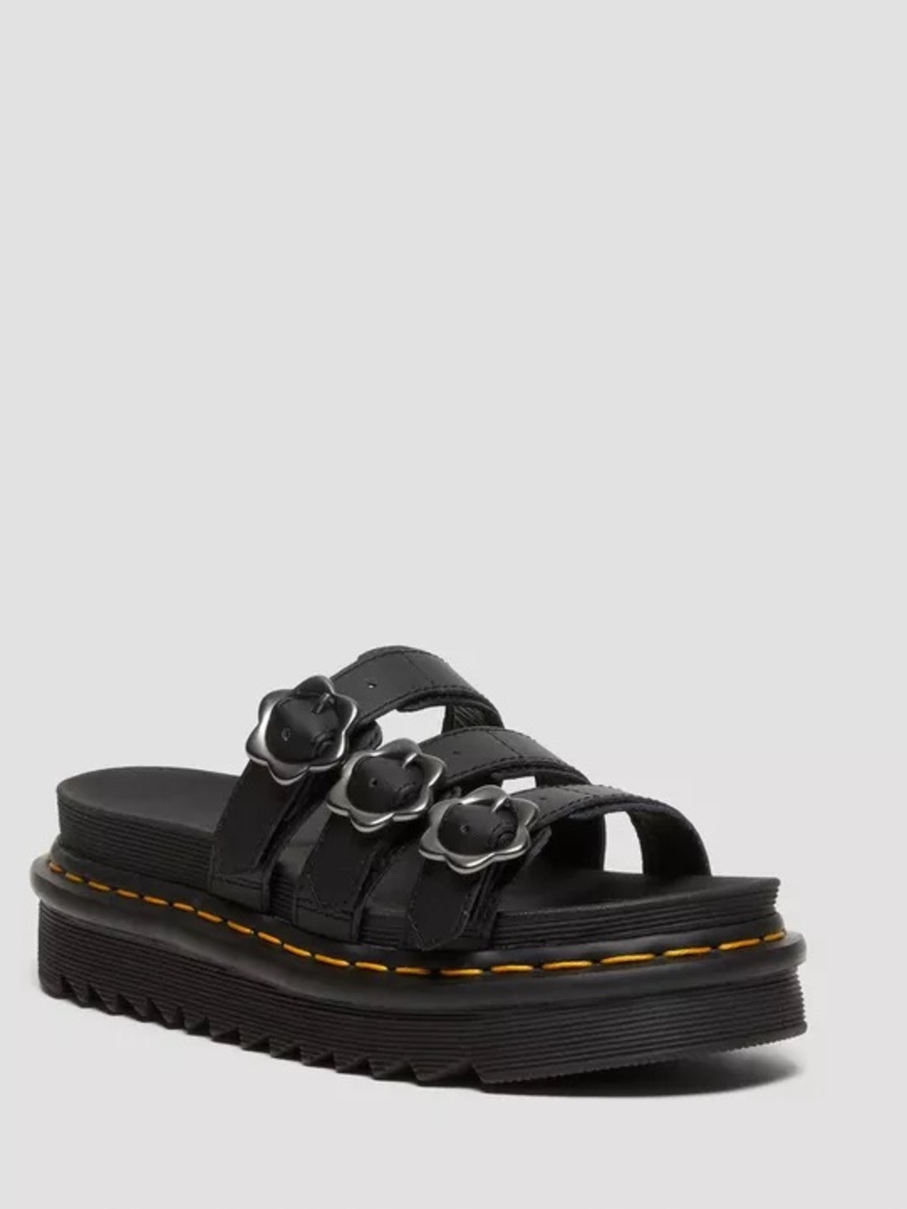 Dr. Martens Black Platform Flower Buckle Blaire Slides - Picture 1 of 6